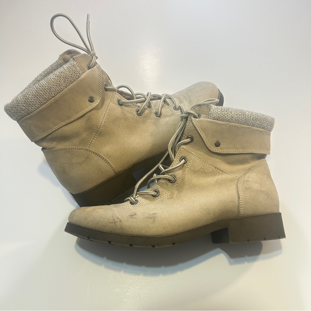 Neutral Lace Up Ankle Boots Women’s 11‎ Block Heel Cozy Minimalist